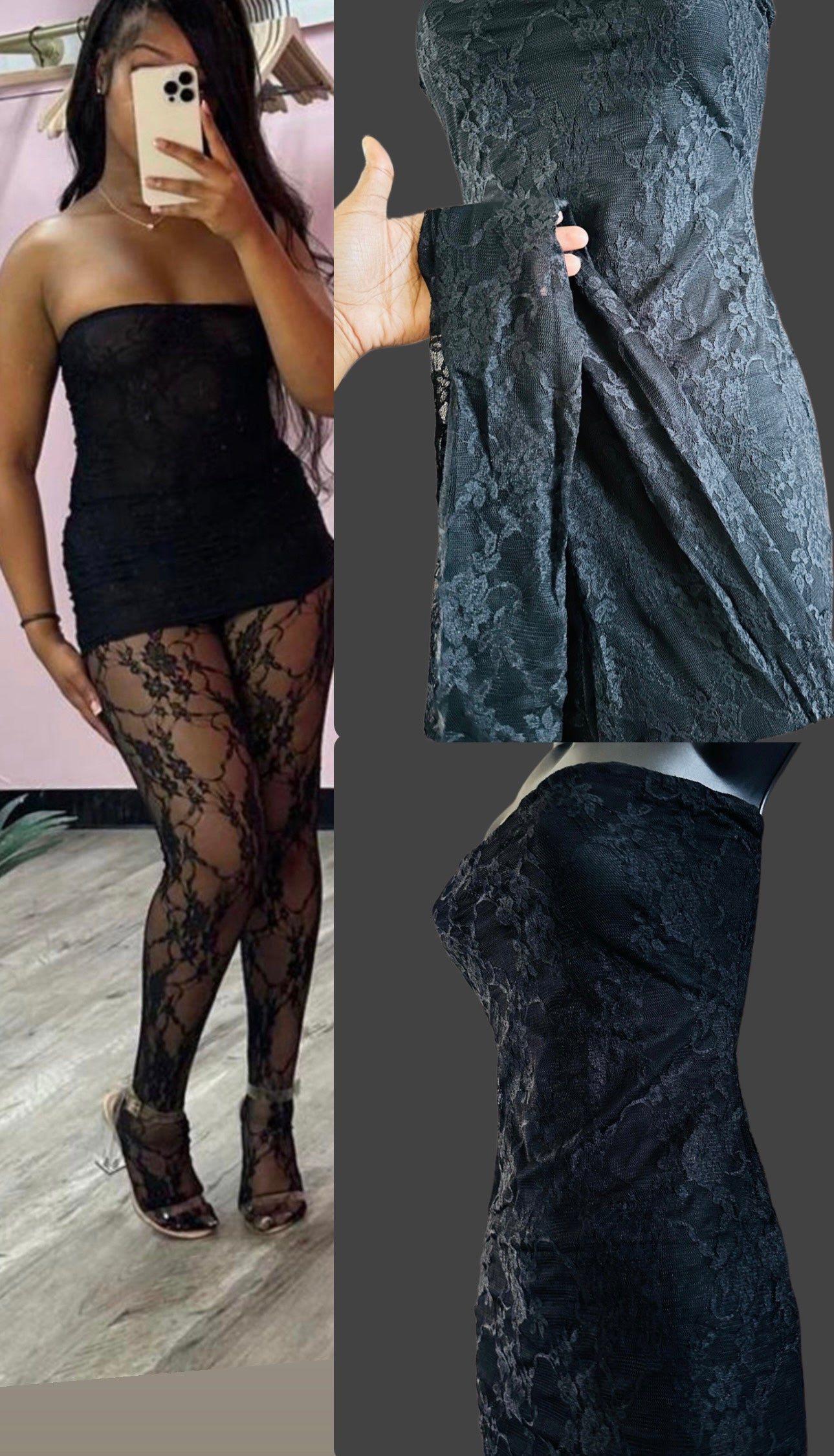 Black lace luxe dress set