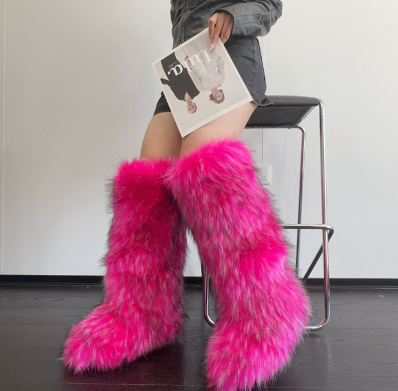 Knee high Fluff Round Toe Snow Boots