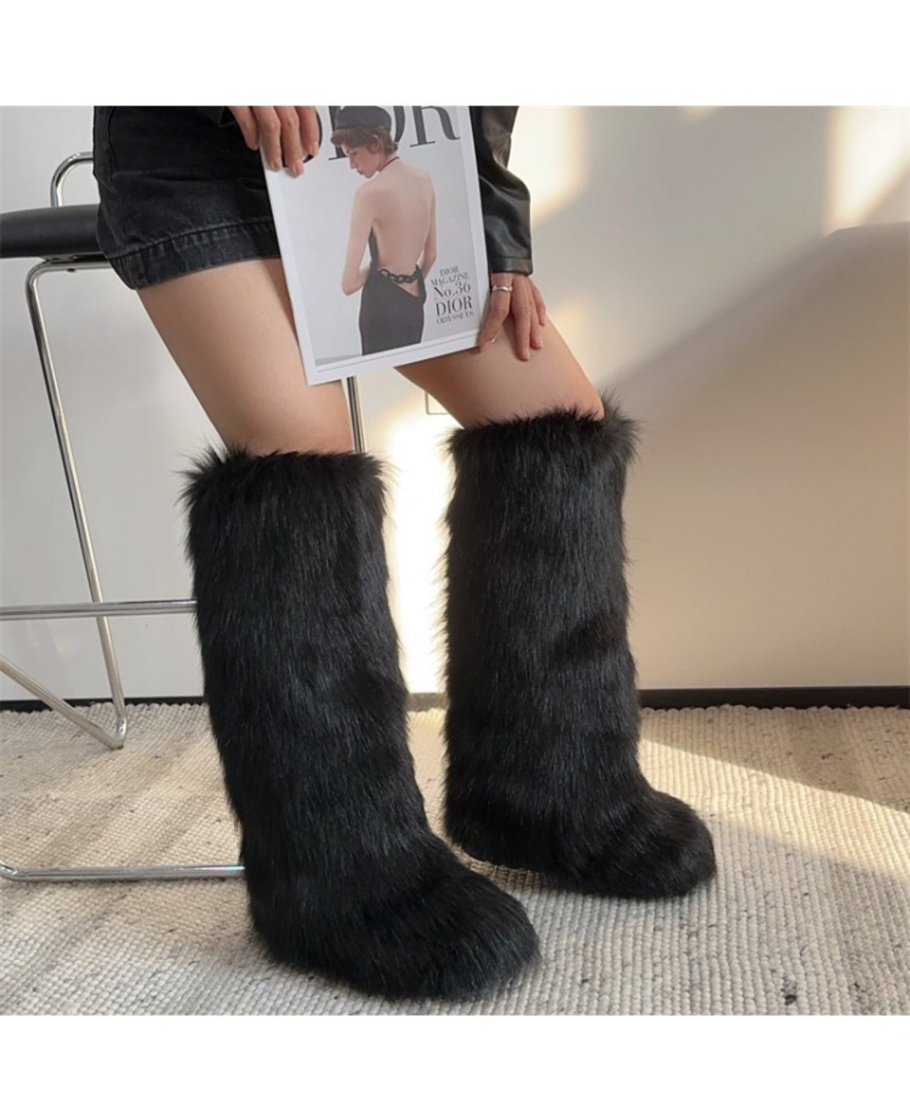 Knee high Fluff Round Toe Snow Boots