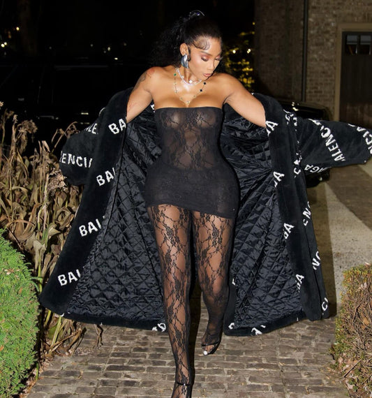 Black lace luxe dress set