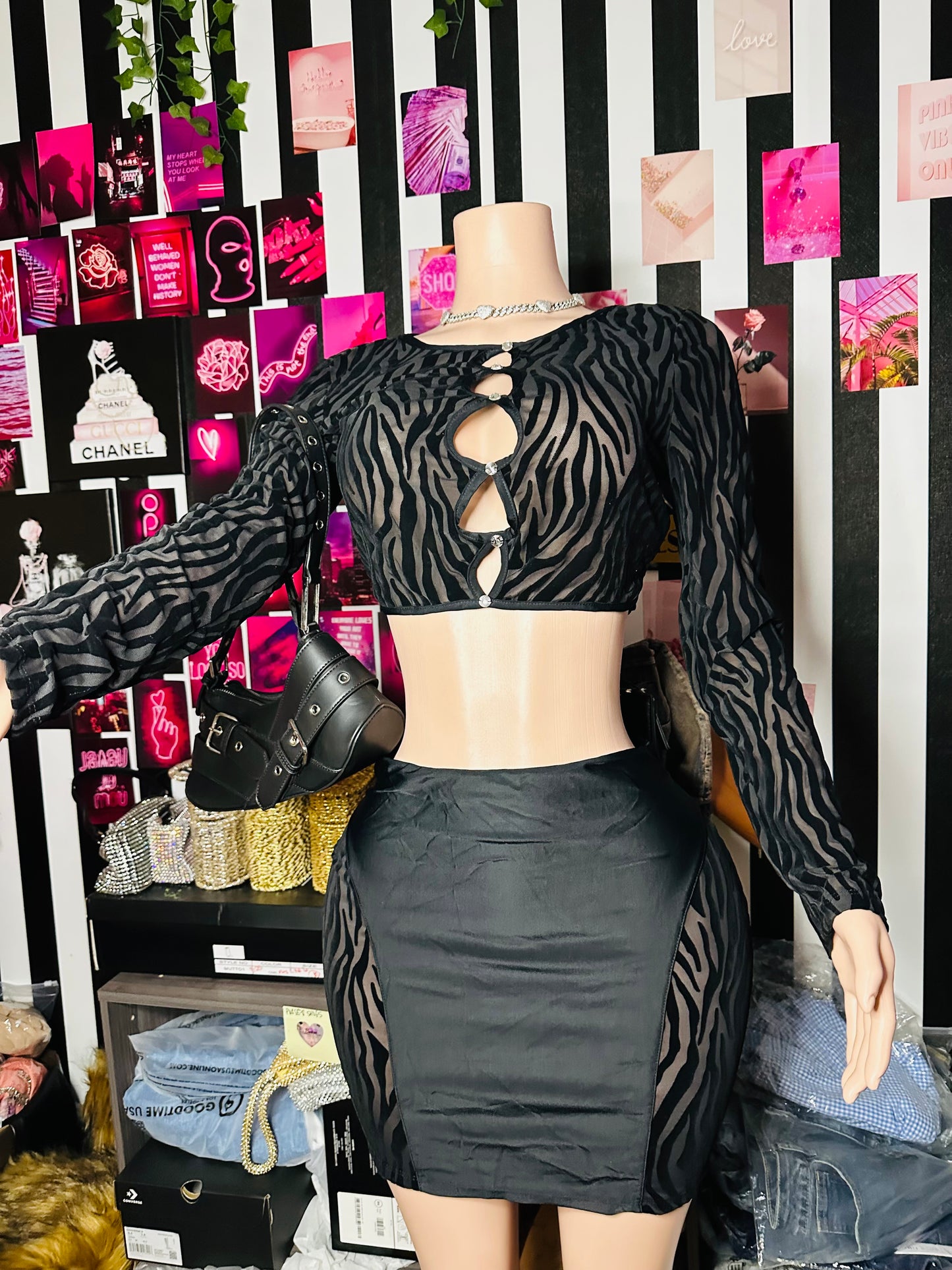 Zebra stripes skirt set